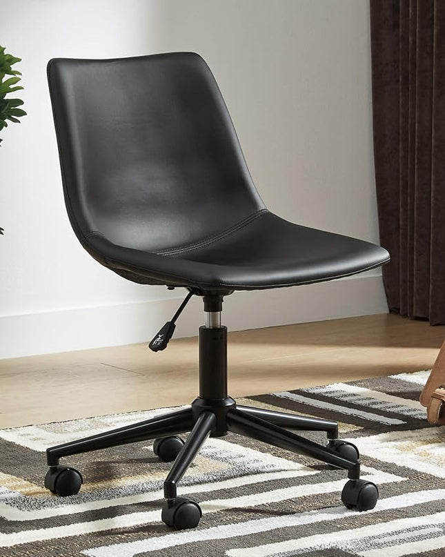 Signature Design by Ashley Faux Leather Adjustable Swivel Bucket Seat Home Office Desk Chair, Black - LeafyLoom