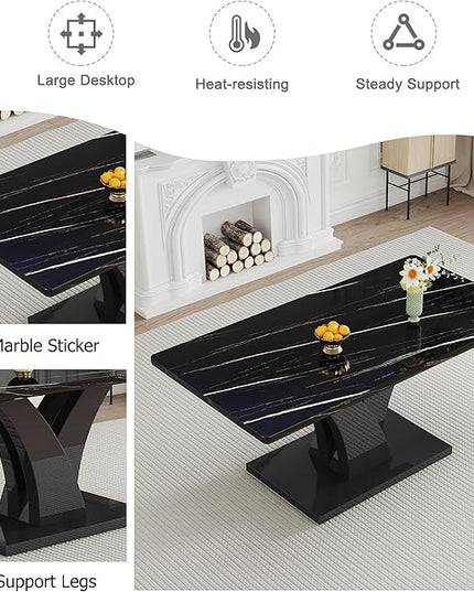 NicBex 63Inch Rectangular Dining Table,Modern Kitchen Table with Black Imitation Marble Tabletop and Black MDF Legs for 6 to 8,Large Dining Room Table for Kitchen,Meeting Living Room,Easy Clean,Black - LeafyLoom