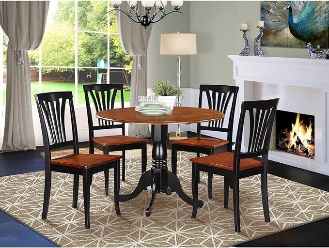 East West Furniture DLAV5-BCH-W 5 Piece Dinette Set for 4 Includes a Round Dining Room Table with Dropleaf and 4 Dining Chairs, 42x42 Inch, Buttermilk & Cherry - LeafyLoom