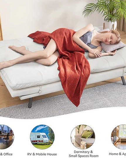 Memory Foam Faux Leather Futon Sofa Bed Couch,Convertible Futon Sofa Couch,Loveseat Sleeper Sofa Bed,Small Splitback Modern Sofa Bed for Living Room,Office,Apartment,White - LeafyLoom