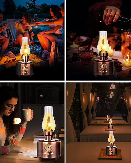 Vintage Table Lamp Retro Bluetooth Speaker Rechargeable Portable Night Light Flameless LED Oil Lamp Bedside Desk Lamp for Bedroom, Cafe, Bar, Desk Decor, Outdoor Camping Birthday Gifts for Kids Women - LeafyLoom