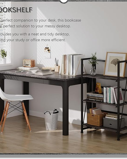 4NM No-Assembly Folding Bookshelf Storage Shelves 3 Tiers Vintage Bookcase Standing Racks Study Organizer Home Office (Gray and Black) - LeafyLoom