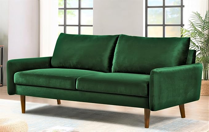 US Pride Furniture Kent Modern Velvet Sofa, Comfortable 3 Seater Couch for Living Rooms and Small Spaces, Ideal Studio Apartment Furniture with Sleek Design, Green - LeafyLoom