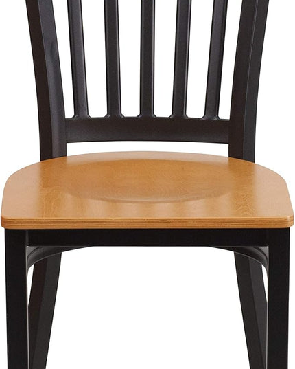 Flash Furniture HERCULES Series Black Vertical Back Metal Restaurant Chair - Natural Wood Seat - LeafyLoom