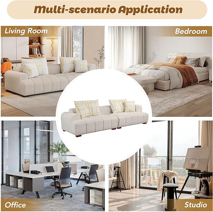 Oversized 4 Seaters Corduroy Upholstery Modular Cloud Sectional Sofa Couch,Modern Living Room Deep Seat Upholstered TV Sofa&Couch with 4PCS Pillows and Rubber Wood Legs for Home Apartment - LeafyLoom