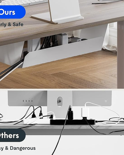 FLEXISPOT Standing Desk Quick Assembly Electric Adjustable with 48 x 24 Inches Whole-Piece Desktop Ergonomic Memory Controller Stand Up Desk(White Frame + 48" Grey Wood Grain) - LeafyLoom