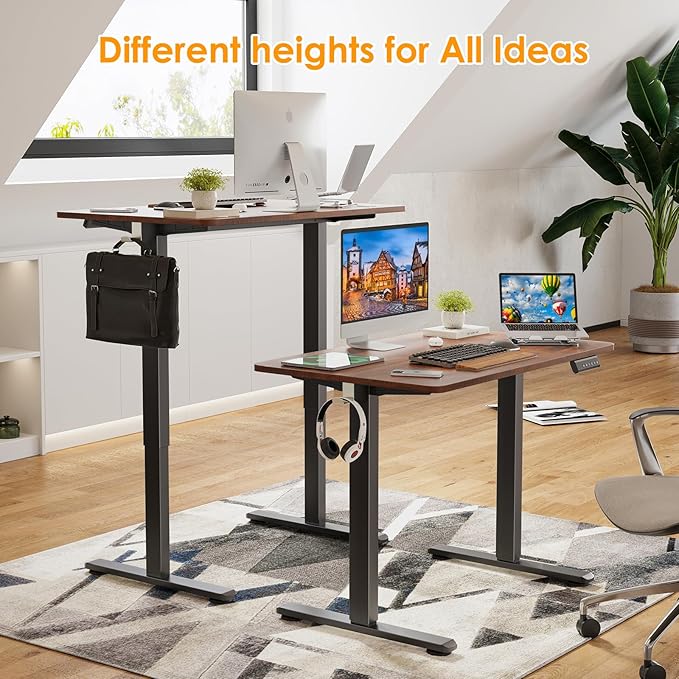 STARY Electric Adjustable Height Sit Stand Home Office Desk with Splice Board, 40x24, Rustic Brown/Black Frame - LeafyLoom