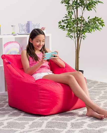 Posh Creations Structured Comfy Seat for Playrooms and Bedrooms, Large Bean Bag Chair, Coronado Chair, Red - LeafyLoom