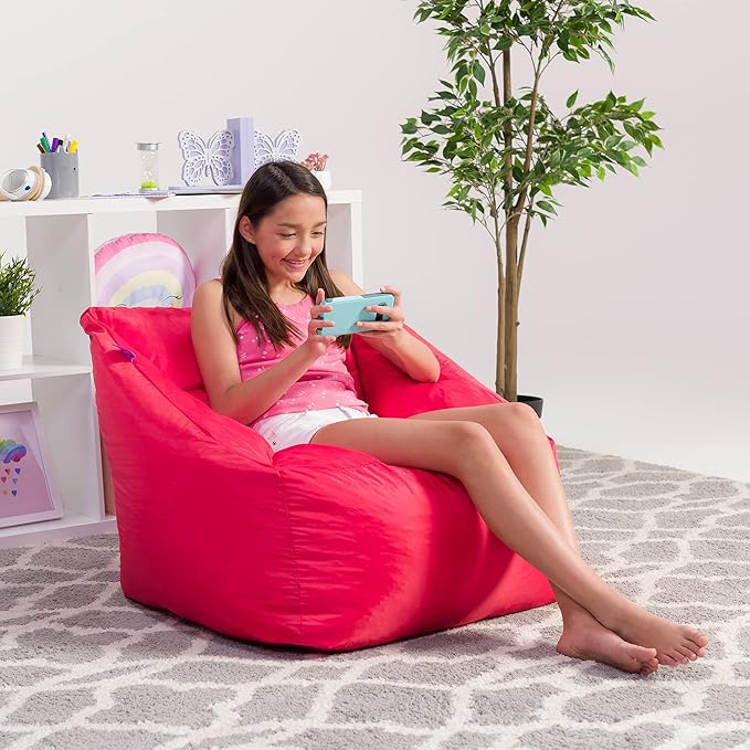 Posh Creations Structured Comfy Seat for Playrooms and Bedrooms, Large Bean Bag Chair, Coronado Chair, Red - LeafyLoom