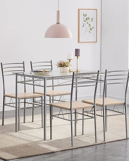 VECELO Kitchen Dining Table Sets for 4, 5 Piece Small Dinette with Chairs, Burnished Silver - LeafyLoom