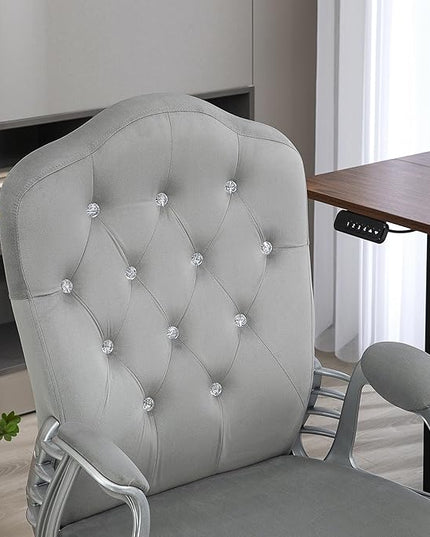 Vinsetto Home Office Chair, Velvet Computer Chair, Button Tufted Desk Chair with Swivel Wheels, Adjustable Height, and Tilt Function, Light Gray - LeafyLoom
