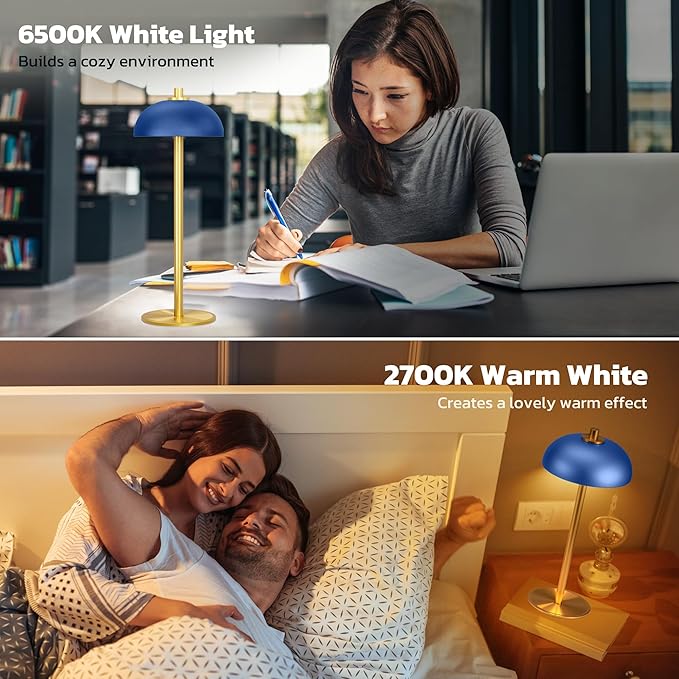 2 Pack Cordless Table Lamp, 5000mAh Portable Rechargeable Table Lamp, 3 Color Modes Stepless Dimming Table Light with Memory Function, for Dinner, Patio, Home, Restaurant.(Blue) - LeafyLoom