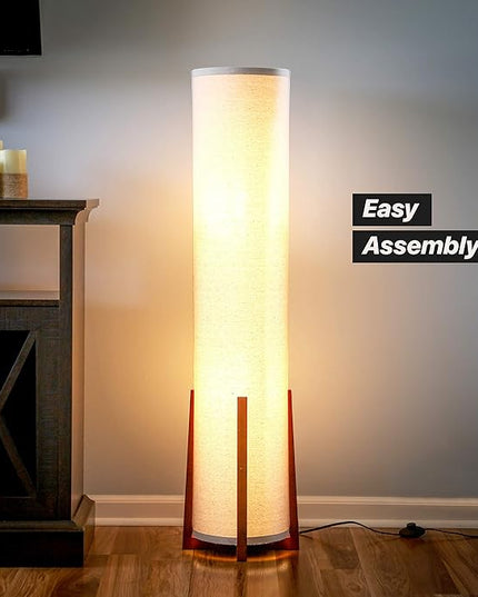 Brightech Parker LED Floor lamp, 48 Inches Tall Lamp with Wood Frame, Asian Design Lamp for Bedroom, Decorative Tower Shade Lamp for Living Rooms & Offices, Great Living Room Décor - LeafyLoom