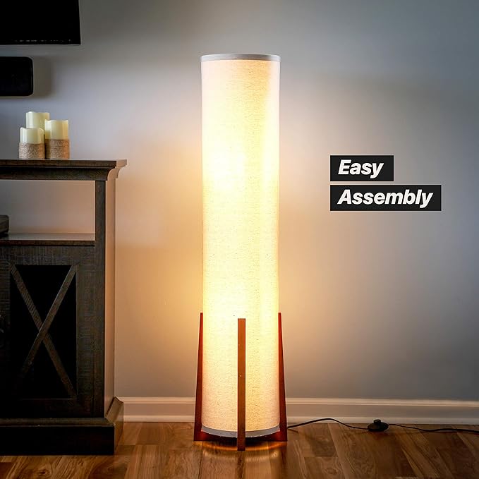Brightech Parker LED Floor lamp, 48 Inches Tall Lamp with Wood Frame, Asian Design Lamp for Bedroom, Decorative Tower Shade Lamp for Living Rooms & Offices, Great Living Room Décor - LeafyLoom