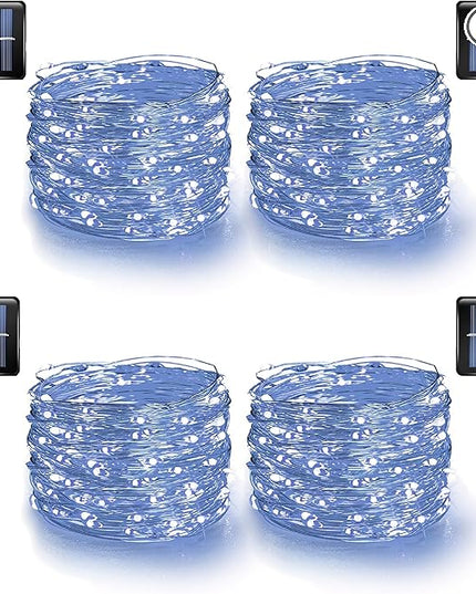 Dazzle Bright 4 Pack Solar String Lights Outdoor, Total 160FT 480LED Solar Powered Waterproof Fairy Lights 8 Modes, Silver Wire Lights for Christmas Patio Party Tree Yard Decoration (White) DazzleBright