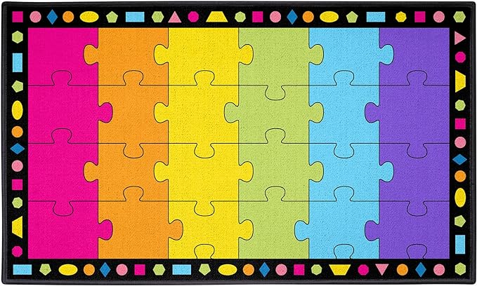 Booooom Jackson Large Classroom Rug Colorful Puzzle Classroom Carpet 7'5"x13'Area Rug with Non-Slip Backing School Classroom Seating Carpet Elementary(shense-4023) - LeafyLoom