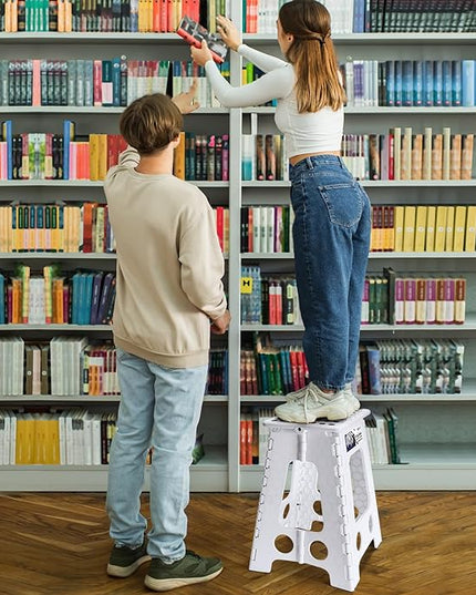 Delxo 17.5 Inch Folding Step Stool, Heavy Duty Foldable Stool for Adults,Premium Portable Collapsible Plastic Step Stool,Non Slip Folding Stools for Kitchen Bathroom Bedroom Up to 400LBS,(White 1PC) - LeafyLoom