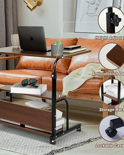 Portable Rolling Desk Adjustable Laptop Desk Small Standing Desk Home Office Desks for Small Spaces Table, 31.5" Brown Uplift Study Desk Mobile Computer Work Desk on Wheels - LeafyLoom