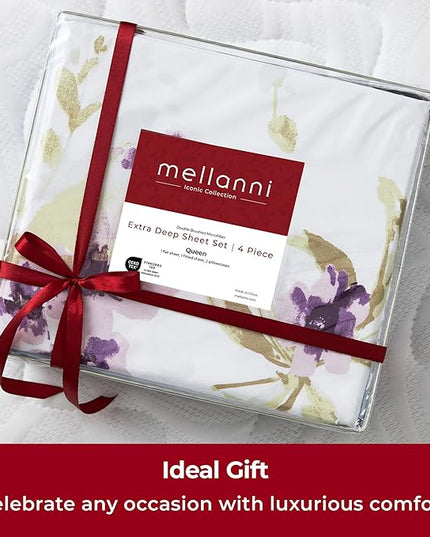 Mellanni Extra Deep Queen Sheets - 4 PC Iconic Collection Bedding Sheets & Pillowcases - Hotel Luxury, Ultra Soft, Cooling Bed Sheets - Extra Deep Pocket up to 21 inch (Queen, Madison Purple) - LeafyLoom