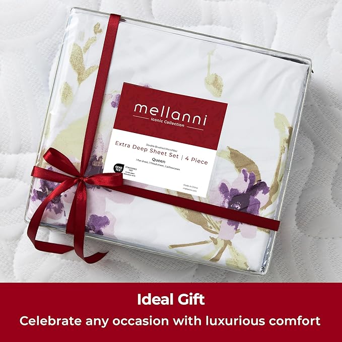 Mellanni Extra Deep Twin Sheets - 3 PC Iconic Collection Bedding Sheets & Pillowcases - Hotel Luxury, Ultra Soft, Cooling Bed Sheets - Extra Deep Pocket up to 21 inch (Twin, Madison Purple) - LeafyLoom