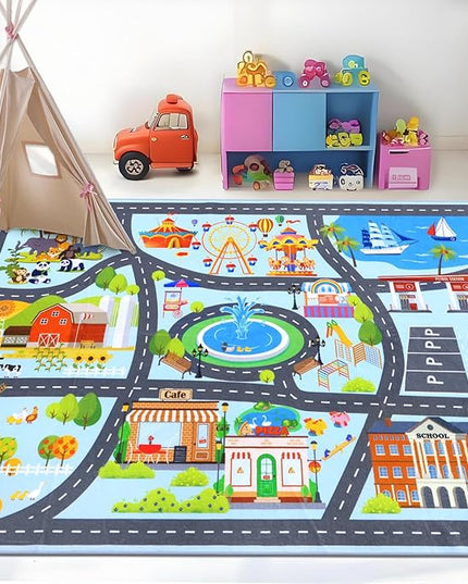 HEBE Kids Play Rug 4'x6' ABC Alphabet Numbers Shapes Educational Kid Area Rug Washable Baby Crawling Mat Non Slip Kid Play Mat Carpet for Girl Boy Bedroom Playroom - LeafyLoom