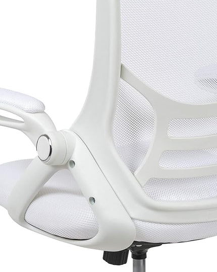 Flash Furniture Porter High-Back Swivel Office Chair with Adjustable Lumbar Support and Seat Height, Ergonomic Mesh Desk Chair with Flip-Up Armrests, White - LeafyLoom