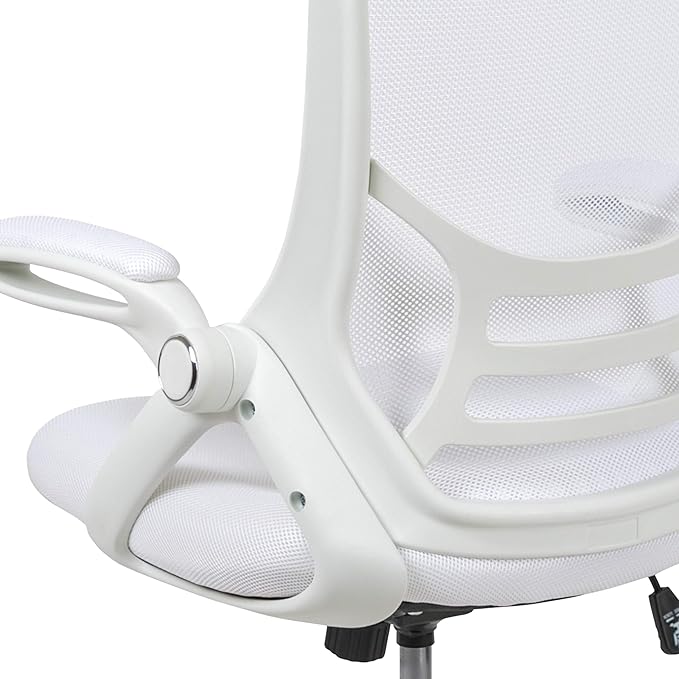Flash Furniture Porter High-Back Swivel Office Chair with Adjustable Lumbar Support and Seat Height, Ergonomic Mesh Desk Chair with Flip-Up Armrests, White - LeafyLoom