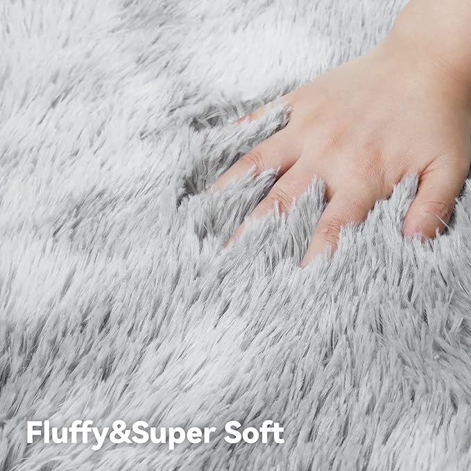YOBATH Fluffy Rugs for Living Room, Shag Area Rugs for Bedroom 4x6 Feet, Indoor Modern Bedside Rug for Kids Girls Boys Room, Shag Carpet for Dorm Nursery Room, Light Grey - LeafyLoom