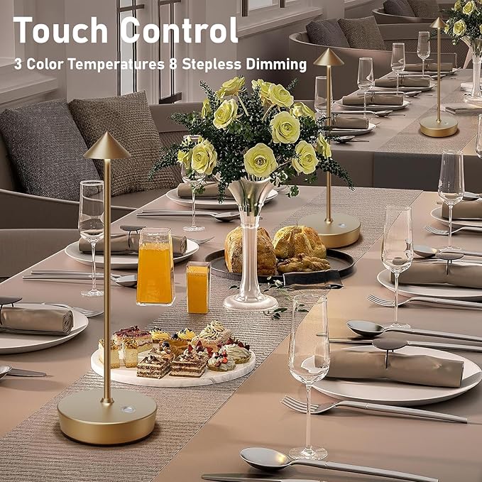 Rechargeable Cordless Table Lamp, 6000mAh LED Battery Operated Desk Lamp Touch 3 Color Stepless Dimming Portable Outdoor Waterproof Table Light for Patio/Restaurant/Dining/Home(Bronze) - LeafyLoom
