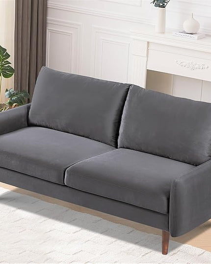 US Pride Furniture Kent Modern Velvet Sofa, Comfortable 3 Seater Couch for Living Rooms and Small Spaces, Ideal Studio Apartment Furniture with Sleek Design, Grey - LeafyLoom