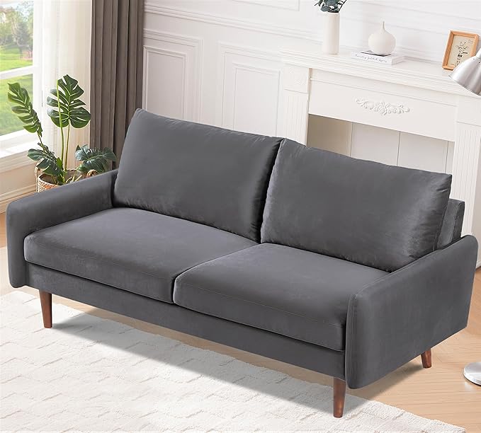US Pride Furniture Kent Modern Velvet Sofa, Comfortable 3 Seater Couch for Living Rooms and Small Spaces, Ideal Studio Apartment Furniture with Sleek Design, Grey - LeafyLoom