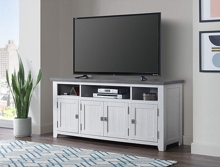 Martin Svensson Home Foundry 65" TV Stand, White Stain with Grey Top - LeafyLoom