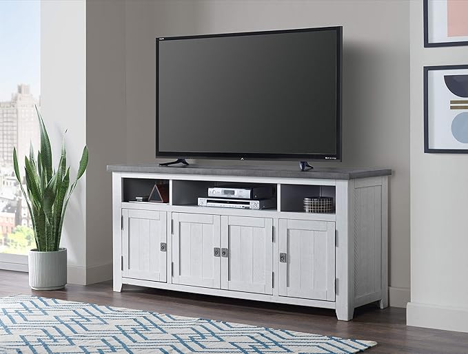 Martin Svensson Home Foundry 65" TV Stand, White Stain with Grey Top - LeafyLoom