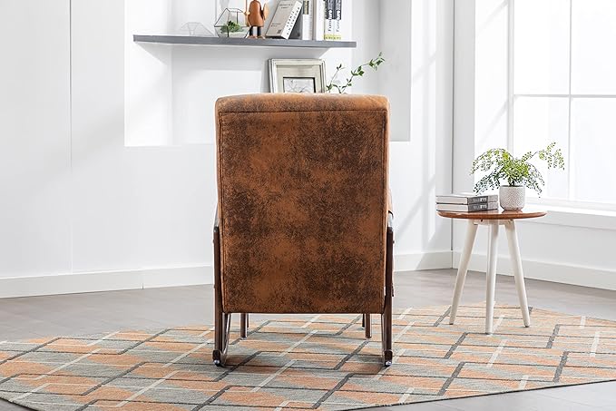 Armchair with Ottoman, Mid-Century Upholstered Accent Nursery, Glider Rocker Thick Cushion, Comfy Indoor Leisure Lounge Living Room, Bedroom, Office, Rocking Chair, Coffee - LeafyLoom