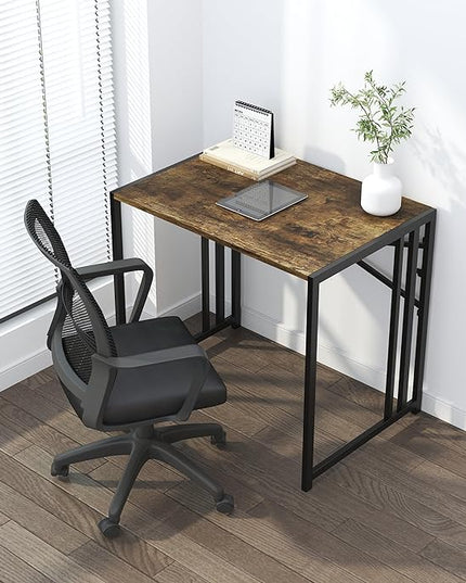 32 inch Small Folding Computer Desk, Writing Gaming Computer Desk for Small Spaces, No Assembly Required Home Office Desk, Rustic Brown - LeafyLoom