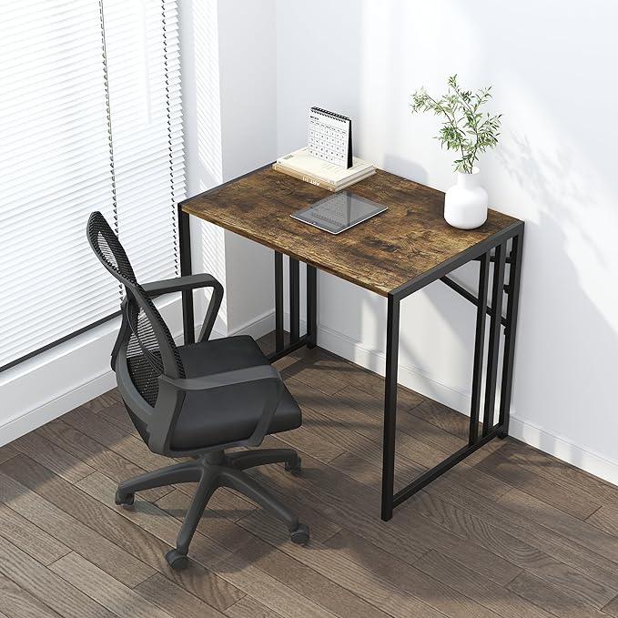 32 inch Small Folding Computer Desk, Writing Gaming Computer Desk for Small Spaces, No Assembly Required Home Office Desk, Rustic Brown - LeafyLoom