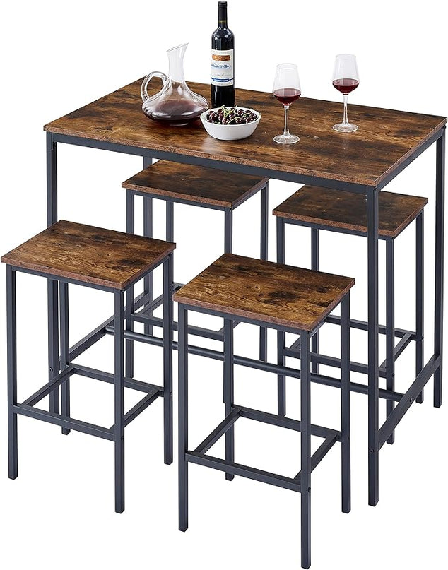 NicBex Dining Room Table Set for 4 Bar Table and Chairs Set 5Pc Dining Table Set with High Stools Space-Saving Design Apartment, Small Space, Industrial Style, Antique Brown - LeafyLoom