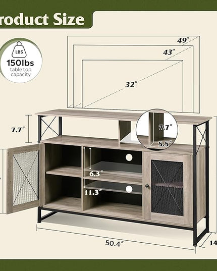 WLIVE TV Stand 55 inch TV,Tall Entertainment Center with Storage, Farmhouse Industrial TV Console for Bedroom Living Room, Greige - LeafyLoom