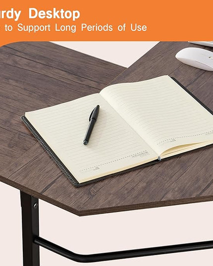 VECELO L Shaped Computer Corner Desk with CPU Stand/PC Laptop Study Writing Table for Home Office Workstation Wood & Metal, 66 in, Coffee + Black Leg - LeafyLoom