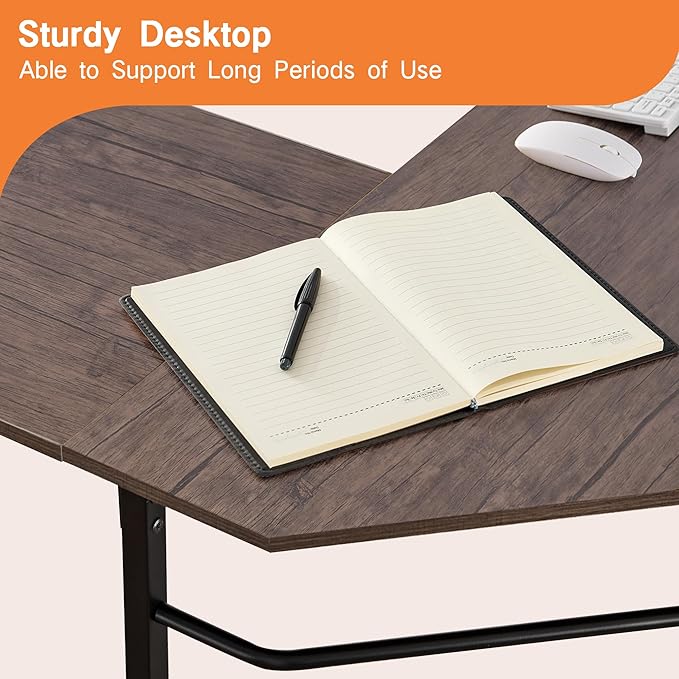 VECELO L Shaped Computer Corner Desk with CPU Stand/PC Laptop Study Writing Table for Home Office Workstation Wood & Metal, 66 in, Coffee + Black Leg - LeafyLoom