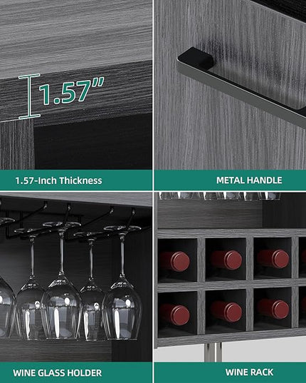 DWVO Coffee Bar Cabinet, 47" Modern Sideboard Buffet Cabinet with Storage, Wine Bar Cabinets with Wine and Glass Rack, Console Table for Kitchen & Living Room, Grey Oak - LeafyLoom