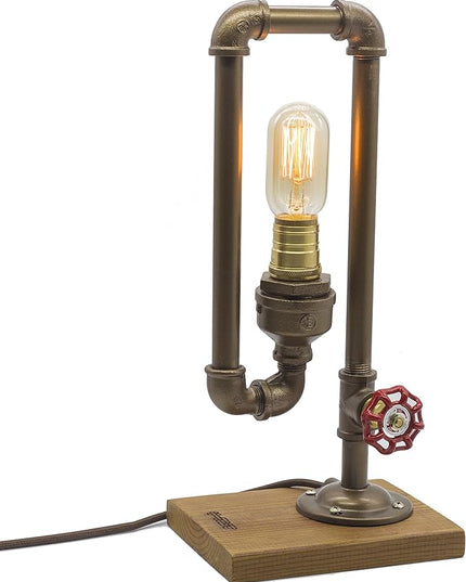 Loft Style Lamp, Different Thinker, Steampunk Industrial Vintage Style, Wood Base Metal Body, Table Desk Light with Dimmer, LL-017 - LeafyLoom