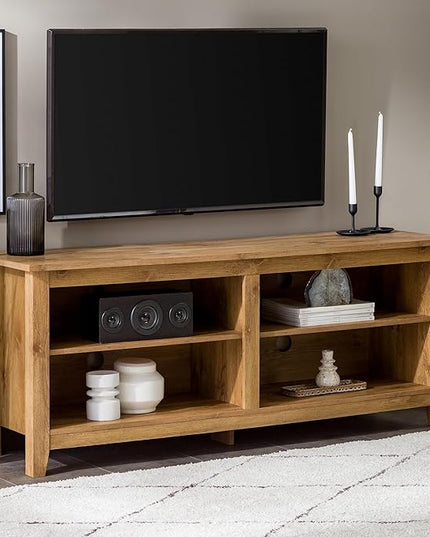 Walker Edison Wren Classic 4 Cubby TV Stand for TVs up to 65 Inches, 58 Inch, Barnwood - LeafyLoom