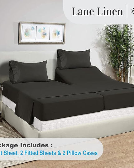 LANE LINEN Split King Sheets for Adjustable Beds, 1000 Thread Count Striped Sheets, 100% Egyptian Cotton, Sateen Weave, Cool Breathable & Soft, 5 Piece Set, 2 Fitted Fits Upto 16' Deep Pockets - Black - LeafyLoom