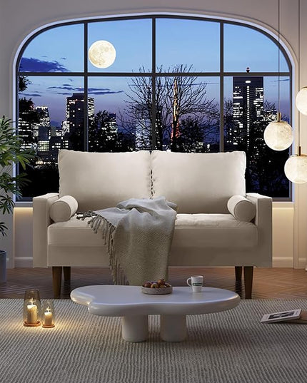 Velvet Furniture for Small Spaces, Mid-Century Modern Loveseats for Living Room, Love Seat Couch Sofas, 58 Inches, Beige - LeafyLoom