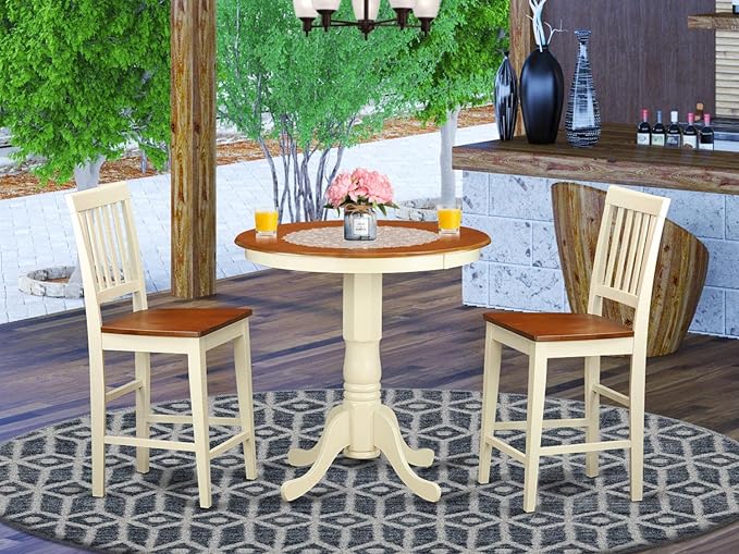 East West Furniture EDVN3-WHI-W Eden 3 Piece Counter Height Set Contains a Round Wooden Table with Pedestal and 2 Kitchen Dining Chairs, 30x30 Inch - LeafyLoom