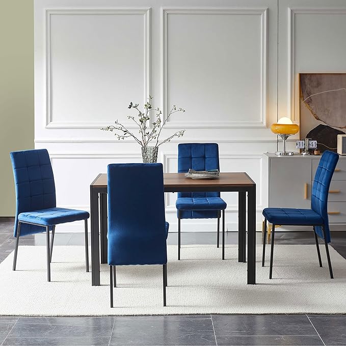 NicBex Dining Table Set for 4 Kitchen Table Set 5-Piece Dining Set Including Velvet High Back Nordic Dining Chair & Creative Design MDF Dining Table for Kitchen, Dining Room, Blue - LeafyLoom