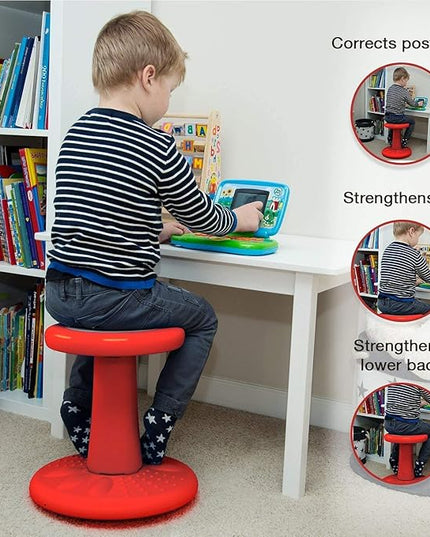 Studico ActiveChairs Kids Wobble Stool, Flexible Seating for Preschool & Elementary Classrooms. Improves Focus & Posture, Helps ADHA/ADD, Wiggle Seat, [Active Desk Chairs], 14" Stool, Ages 3-7, Red - LeafyLoom