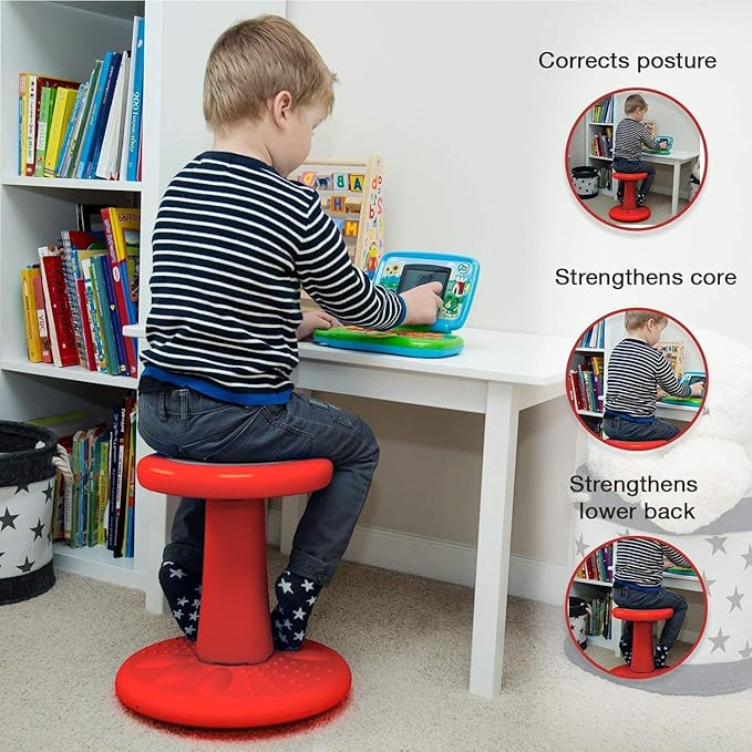 Studico ActiveChairs Kids Wobble Stool, Flexible Seating for Preschool & Elementary Classrooms. Improves Focus & Posture, Helps ADHA/ADD, Wiggle Seat, [Active Desk Chairs], 14" Stool, Ages 3-7, Red - LeafyLoom