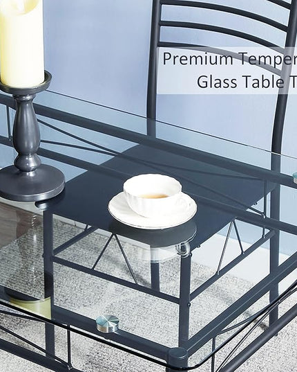 VECELO Dining Table with 4 Chairs [4 Placemats Included, Black, 43.3x27.5x30, 15.7x16.9x33.8 - LeafyLoom